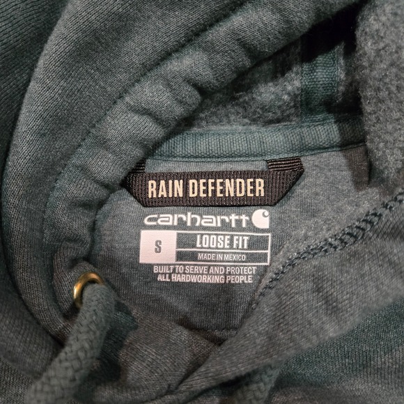 Carhartt Hoodie Mens Size Small Green Rain Defender Graphic Sleeve Back Logo - Picture 2 of 7